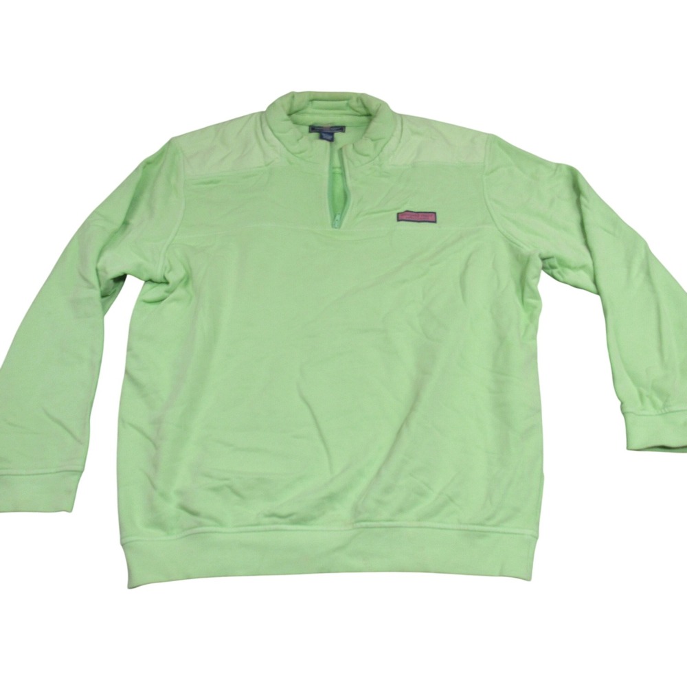 Vineyard Vines Mens Quarter Zip Pullover Sweatshirt Lime Green Cotton Large